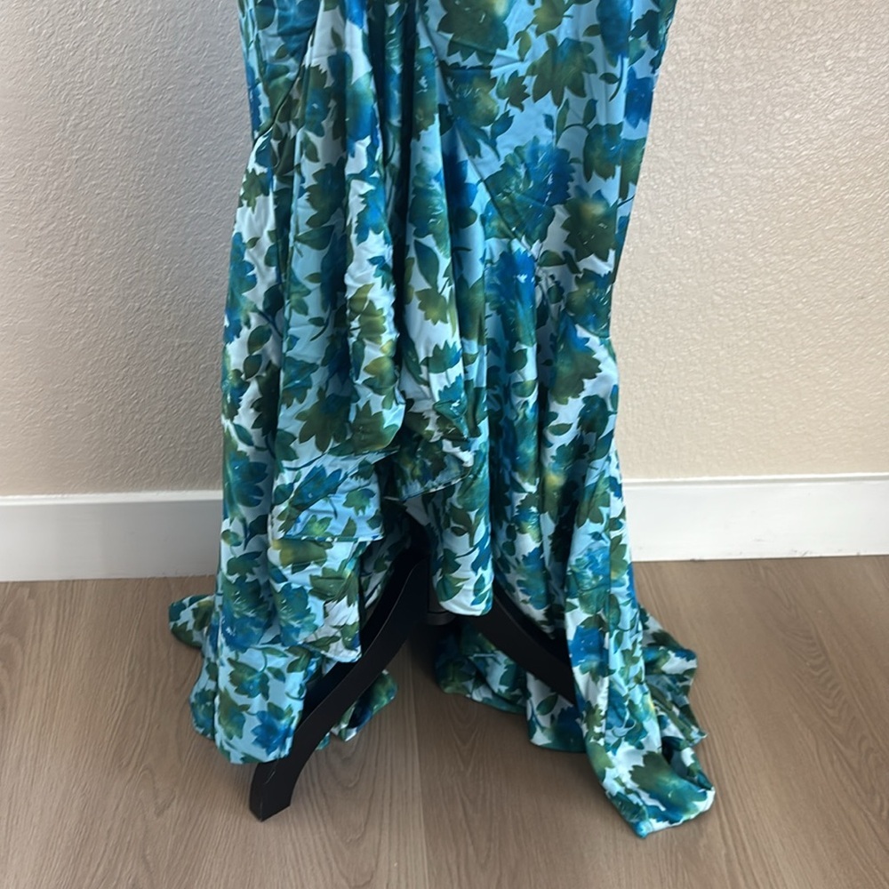 Amur $698 Edie Neck Tie Ruffle Blue Floral Maxi Dress - Picture 7 of 13